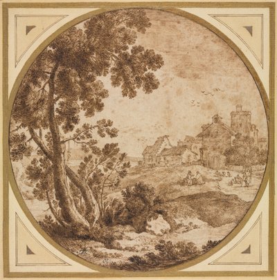 Landschaft mit Gebäuden und Figuren, zweite Hälfte des 17. Jahrhunderts von Onorio Marinari