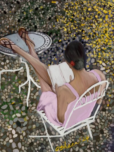 Friedliches Lesen auf der Terrasse von Osheensgallery