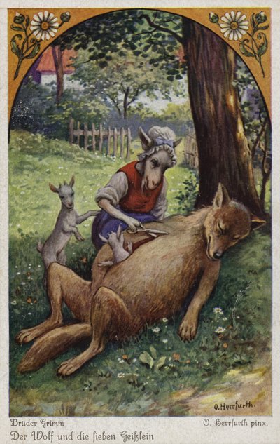 Szene aus Der Wolf und die sieben jungen Geißlein, von den Brüdern Grimm von Oskar Herrfurth