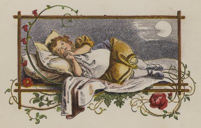 Kleines Mädchen schläft nachts in ihrem Bett von Oskar Pletsch