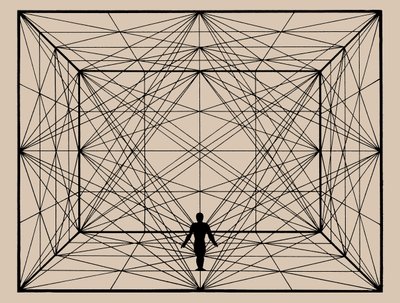Figur im Raum mit Flächengeometrie und räumlichen Abgrenzungen, 1924-1925 von Oskar Schlemmer