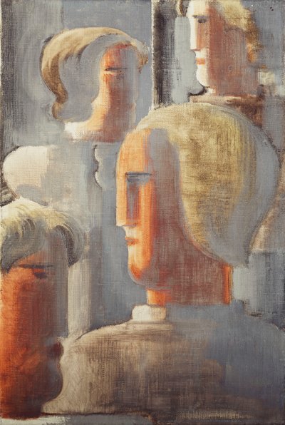 Gruppe von vier Köpfen Graublau, Folkwang-Studie III von Oskar Schlemmer