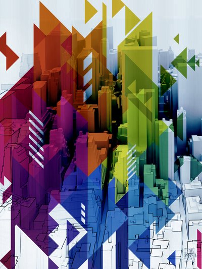 Lebhafte geometrische Stadtansicht von Osvaldo Russo