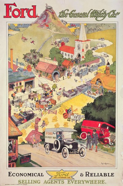 Plakat, das Ford - Das allgemeine Nutzfahrzeug bewirbt, um 1912 von Oswald Hamilton Cuningham