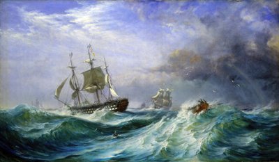 Ein Mann auf See, der Hilfe von der HMS 
