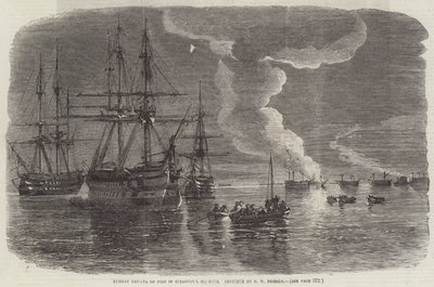 Russische Fregatte brennt im Hafen von Sewastopol von Oswald Walters Brierly