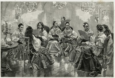 Narcisso chinesischer Jahrmarkt, Daraga, Philippinen. Gravur von Tofani, zur Illustration der Geschichte „Reise auf die Philippinen“. von Oswaldo Tofani