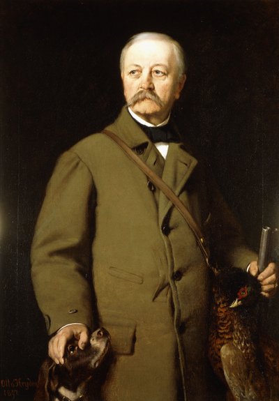 Porträt von Otto von Bismarck in Jagdkleidung mit seinem Hund und einem toten Fasan, 1897 von Otto Johann Heinrich Heyden