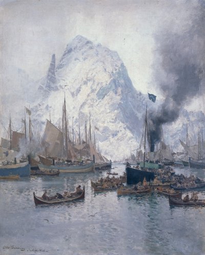 Ankunft des Agnsilddampfers, Svolvaer von Otto Ludvig Sinding