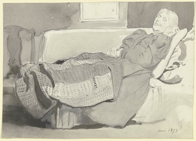 Luise Scholderer schlafend auf dem Sofa von Otto Scholderer