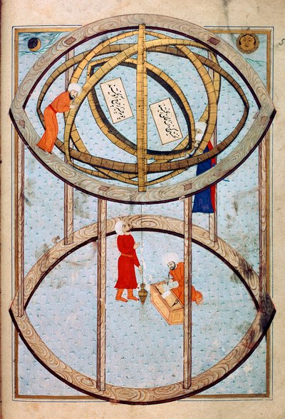 Astronomen mit einer großen Armillarsphäre, Miniatur aus dem Manuskript Sehinsahname von Ottoman School