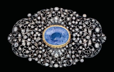 Osmanische Brosche mit Diamanten und Saphiren von Ottoman School