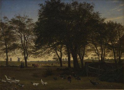 Partie bei Iselingen. Im Hintergrund die Kirche von Vordingborg und der Gänseturm. Septemberabend von P.C. Skovgaard