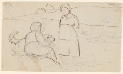 Sitzender Junge mit Hund und stehendes Mädchen in einer Landschaft von P.C. Skovgaard