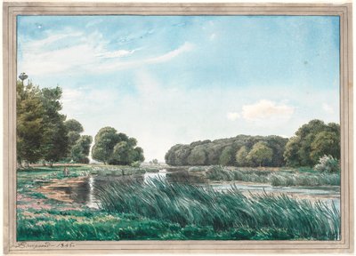 Waldlandschaft mit einem See und drei Kindern, die angeln von P.C. Skovgaard