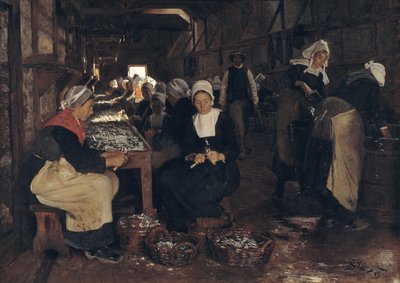 Eine Sardinenverarbeitungs- und Verpackungsanlage in Concarneau von Peder Severin Krøyer