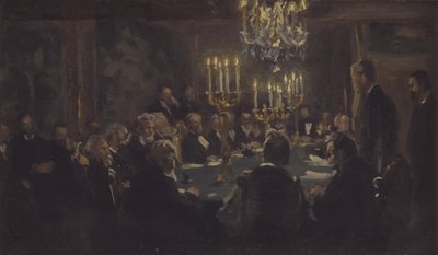 Kompositionsskizze zu "Ein Treffen in der Gesellschaft der Wissenschaften" in der Gesellschaft der Wissenschaften von Peder Severin Krøyer