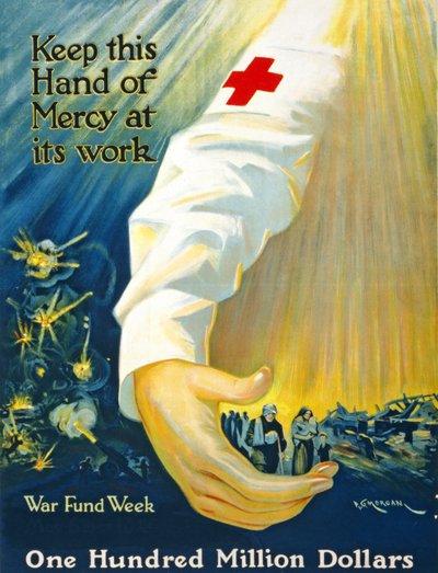 Haltet diese Hand der Barmherzigkeit bei der Arbeit, Kriegsfondswoche, Hundert Millionen Dollar, ca. 1917-20 von P. G. Morgan