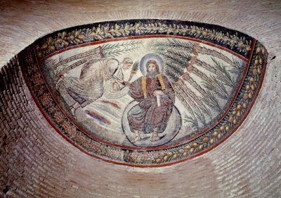 Frühchristliche Kunst: Erlöser, der das Gesetz gibt (Frieden), Mosaik der Apsis, 4. Jahrhundert von Paleo Christian