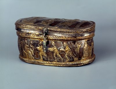 Paleochristliche Kunst: Silberne Reliquienkapsel bekannt als Capsella de Brivio: Anbetung der Heiligen Drei Könige. 5. Jahrhundert n. Chr. Paris, Louvre Museum von Paleo Christian