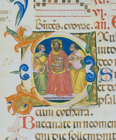 König David spielt eine Psalter, Miniatur von Paolo Soldini, Detail eines Psalmenbuchs von Paolo Soldini