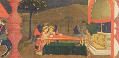 Predella der Profanation der Hostie: Der Körper des jüdischen Pfandleihers bewacht von Engeln und Teufeln (Detail) von Paolo Uccello