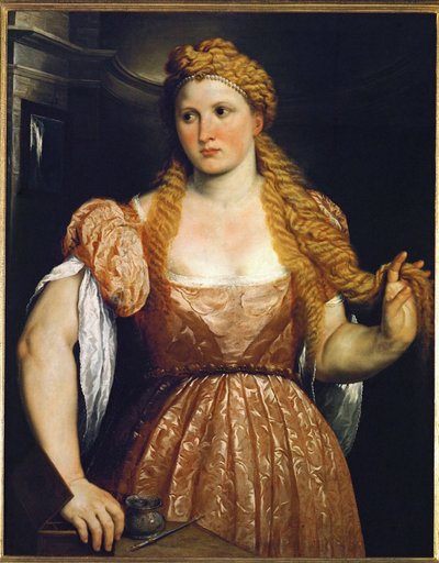 Frau am Frisiertisch von Paris Bordone