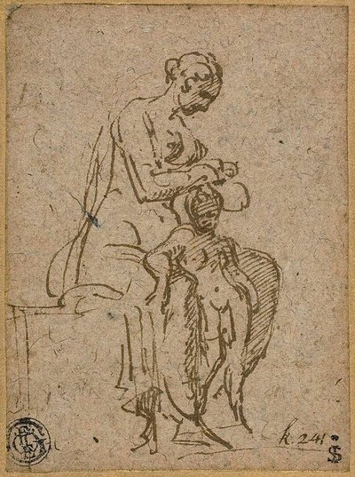 Frau entlaust ein Kind von Parmigianino
