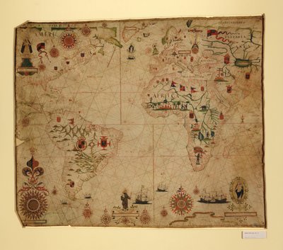 Portolankarte des Atlantischen Ozeans und angrenzender Kontinente von Pascoal Roiz