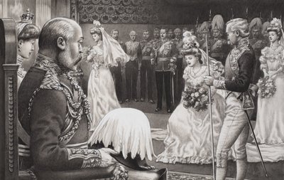 Debütantinnen werden Edward VII (1844-1925) und Königin Alexandra (1841-1910) vorgestellt von Pat (1907-95) Nicolle