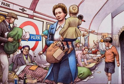 Die U-Bahn während der Blitz von Pat (1907-95) Nicolle