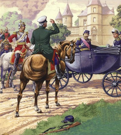 Graf Bismarck nähert sich der Kutsche von Napoleon III. von Pat (1907-95) Nicolle