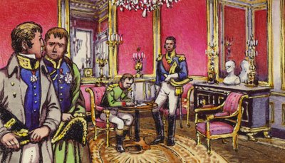 Napoleon unterzeichnet die Abdankungsartikel im Schloss von Fontainebleau von Pat (1907-95) Nicolle