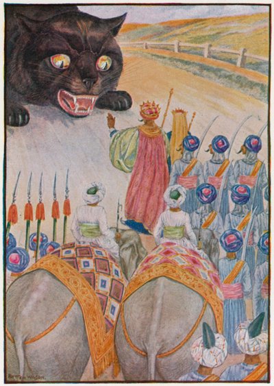 "Geh mir aus dem Weg, Kätzchen, meine Elefanten könnten dich verletzen!" (Farblithografie) von Patten Wilson