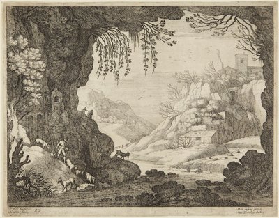 Ziegenhirte in der Höhle von Paul Bril