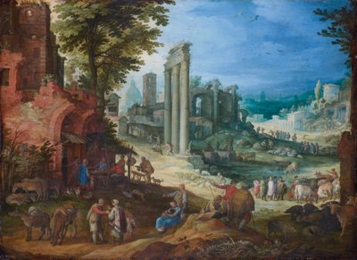 Ansicht des Forum Romanum mit den Säulen der Castor- und Pollux-Tempel und der Hadrian-Basilika von Paul Brill