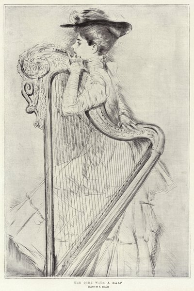 Das Mädchen mit einer Harfe von Paul Cesar Helleu