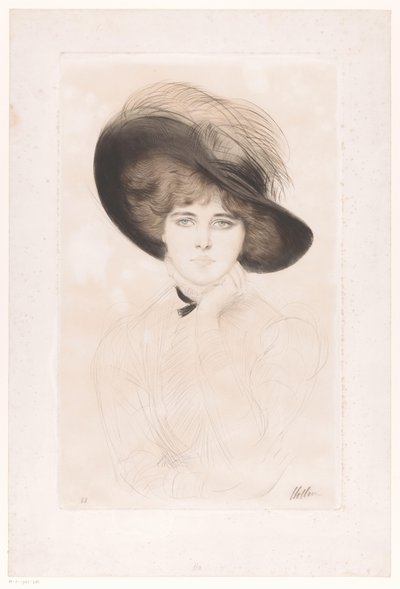 Porträt einer unbekannten Frau mit Hut von Paul César Helleu (signed by artist)