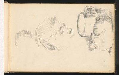 Ein Kopf, eine Tasse und ein Brötchen von Paul Cézanne