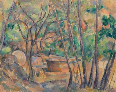Mühlstein und Zisterne unter Bäumen von Paul Cézanne