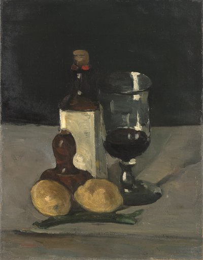 Stillleben mit Flasche, Glas und Zitronen von Paul Cézanne