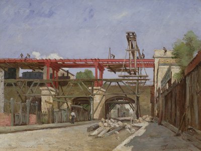 Arbeiter heben die Gleise der Ringbahn auf der Brücke der Rue de la Voute, Paris, 1888 von Paul Desire Trouillebert