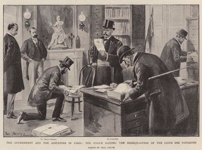 Die Regierung und die Agitatoren in Paris, die Polizei durchsucht das Hauptquartier der Ligue des Patriotes von Paul Destez