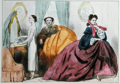 Karikatur, die die Mode des Reifrocks satirisch darstellt, um 1860 von Paul Emile Detouche