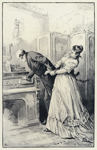 Illustration zu Anna Karenina: Karenina nimmt Besitz von den Briefen seiner Frau (Lithografie) von Paul Frenzeny