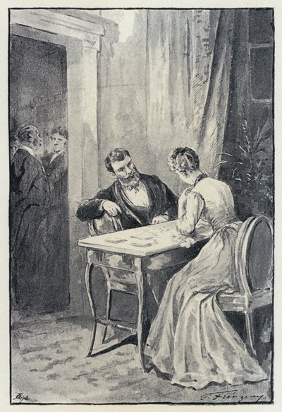 Illustration zu Anna Karenina: Levin macht Kitty einen Heiratsantrag von Paul Frenzeny