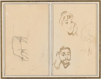 Eine grasende Kuh; Kopf einer Frau mit der Hand an der Wange und Kopf eines Mannes mit der Hand am Ohr (verso) von Paul Gauguin