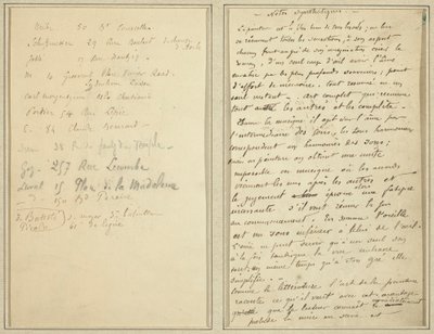 Adressliste; Manuskriptseite [recto] von Paul Gauguin