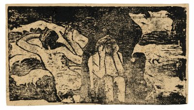 An den Schwarzen Felsen, aus der Suite der späten Holzschnittdrucke von Paul Gauguin