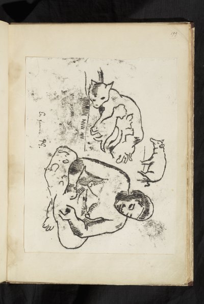 Vorher und nachher - Sitzende Frau, Katze mit Kätzchen und ein Schwein von Paul Gauguin